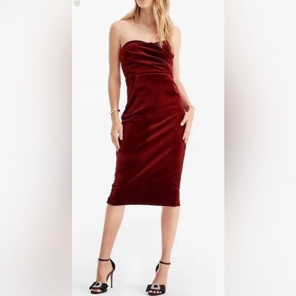 EXPRESS New Velvet Sweetheart Neckline Strapless Midi Sheath Dress in Ruby 1869
